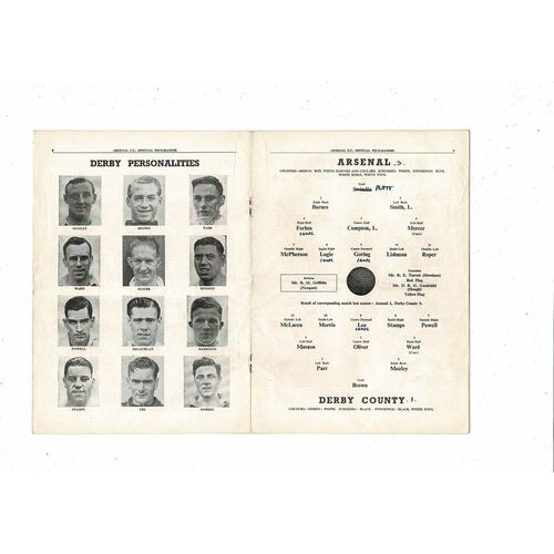 1950/51 Arsenal v Derby County Football Programme