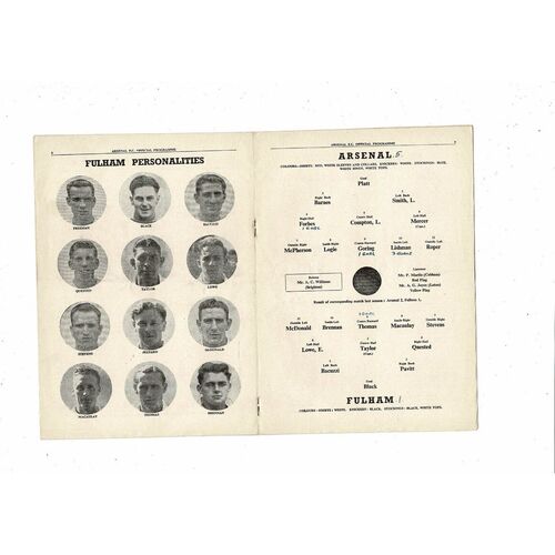 1950/51 Arsenal v Fulham Football Programme