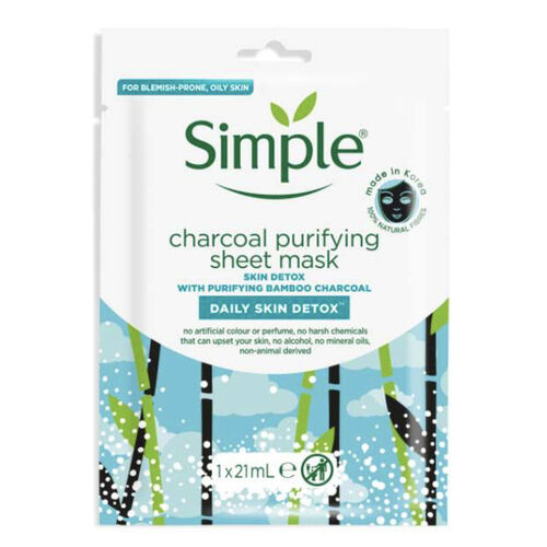 Simple Sheet Face Mask Purifying Charcoal, Hydrating or Anti Pollution