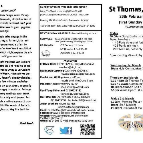 Pew Sheet | The Parish of St Thomas, Exeter