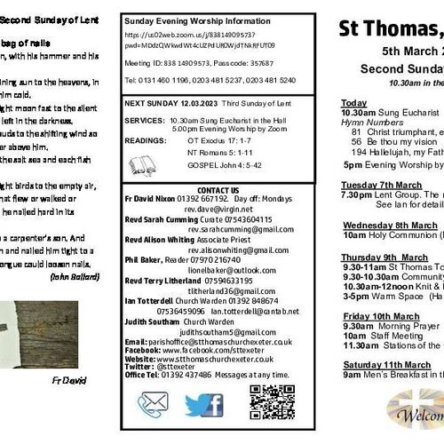 Pew Sheet | The Parish of St Thomas, Exeter