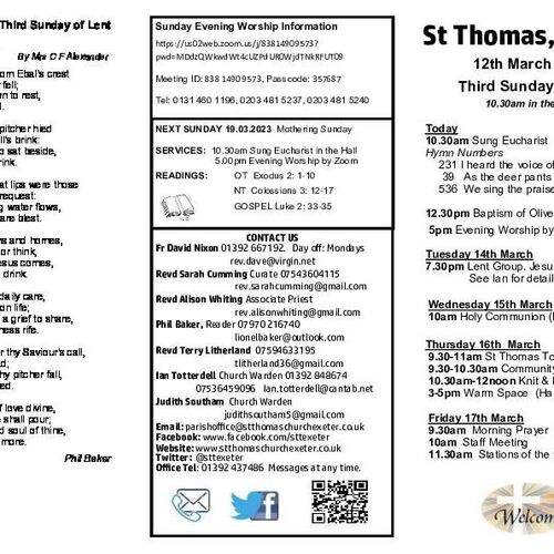 Pew Sheet | The Parish of St Thomas, Exeter