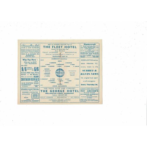 1960/61 Aldershot v Crewe Alexandra Football Programme