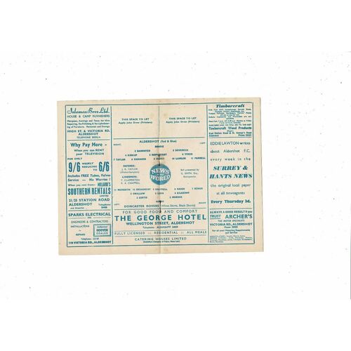 1960/61 Aldershot v Doncaster Rovers Football Programme