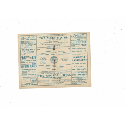 1960/61 Aldershot v Rochdale Football Programme