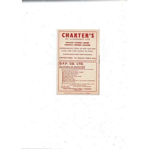 1961/62 Aldershot v Brentford FA Cup Football Programme