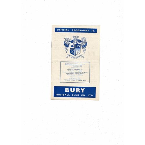 1959/60 Bury v Bolton Wanderers FA Cup Football Programme