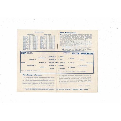 1959/60 Bury v Bolton Wanderers FA Cup Football Programme