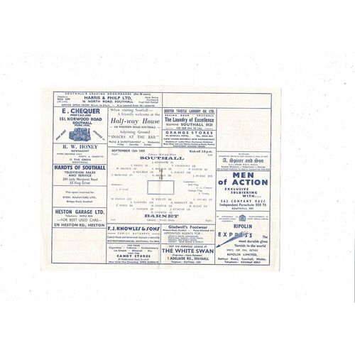 1959/60 Southall v Barnet Athenian League Football Programme