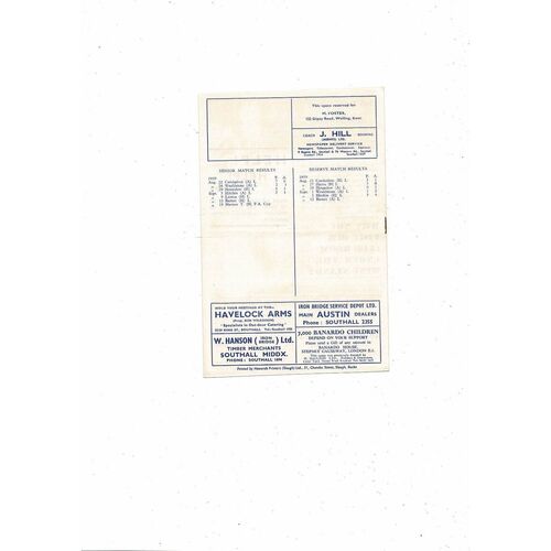 1959/60 Southall v Barnet Athenian League Football Programme