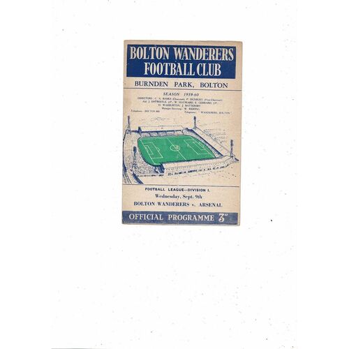 1959/60 Bolton Wanderers v Arsenal Football Programme