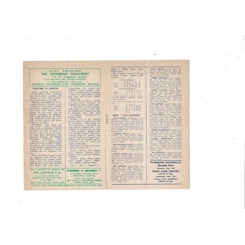 1959/60 Bolton Wanderers v Arsenal Football Programme