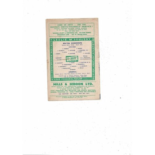 1959/60 Bolton Wanderers v Arsenal Football Programme