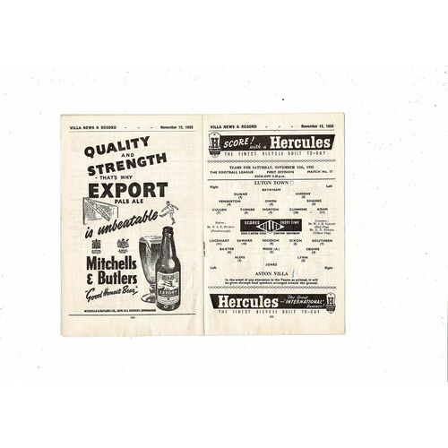 1955/56 Aston Villa v Luton Town Football Programme