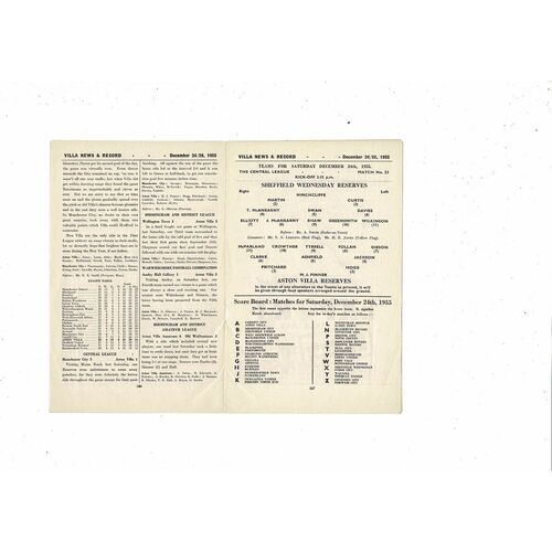 1955/56 Aston Villa v Portsmouth Football Programme + Sheffield Wednesday Reserves
