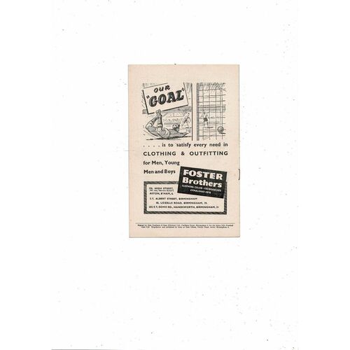 1955/56 Aston Villa v West Bromwich Albion Football Programme