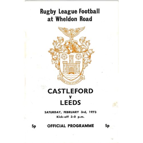 1972/73 Castleford v Leeds (02/03/1973) Rugby League Programme