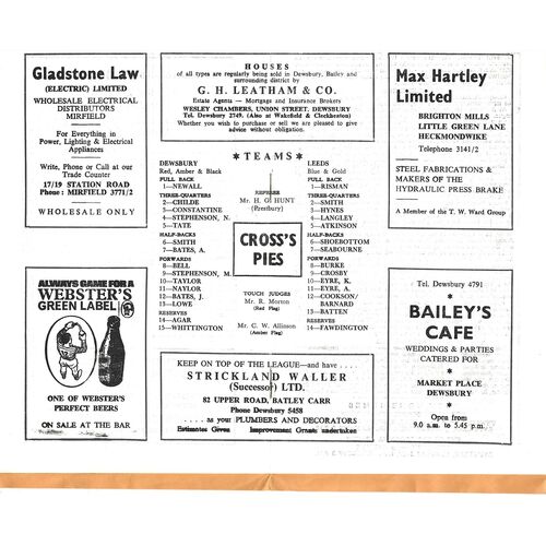 1969/70 Dewsbury v Leeds (17/01/1970) Rugby League Programme