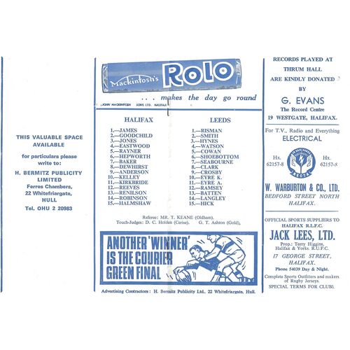 1968/69 Halifax v Leeds (25/01/1969) Rugby League Programme