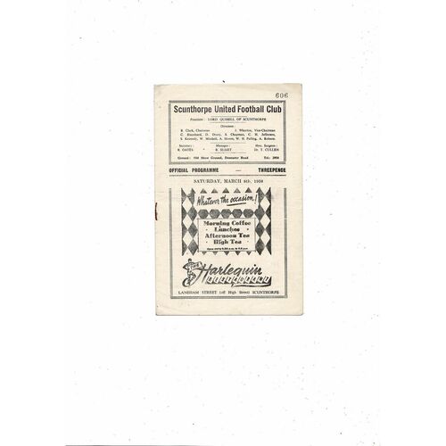 1957/58 Scunthorpe United v Carlisle United Football Programme postponed.