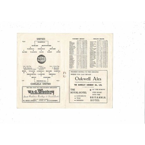 1957/58 Scunthorpe United v Carlisle United Football Programme postponed.