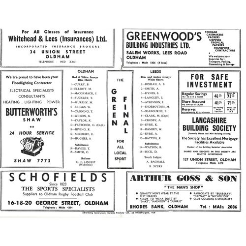 1967/68 Oldham v Leeds (16/03/1968) Rugby League Challenge Cup, Third Round Rugby League Programme