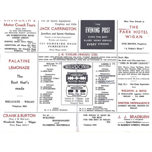 1962/63 Wigan v Leeds (16/03/1963) Rugby League Challenge Cup, Second Round Rugby League Programme