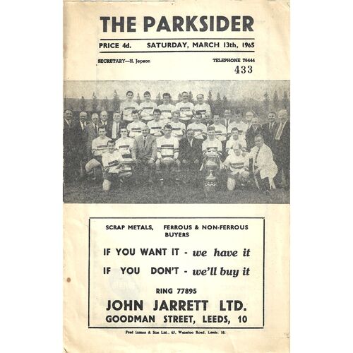 1964/65 Hunslet v Leeds (13/03/1965) Rugby League Challenge Cup, Third Round Rugby League Programme