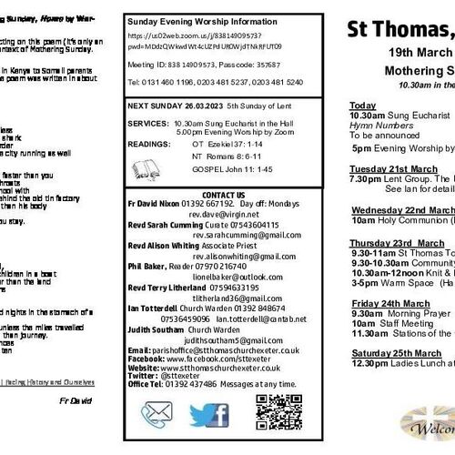 Pew Sheet | The Parish of St Thomas, Exeter