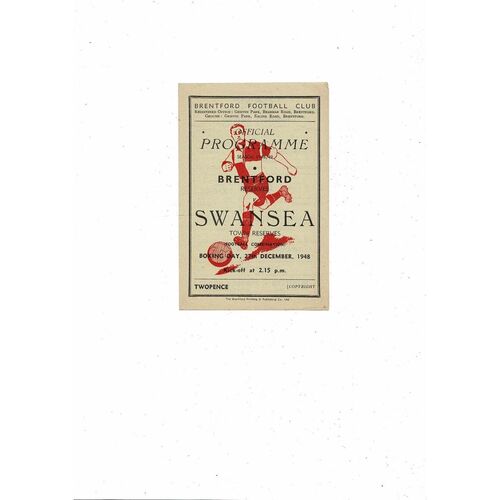 Brentford v Swansea Football Combination Programme 1948/49