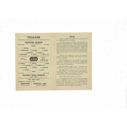 Brentford v Swansea Football Combination Programme 1948/49