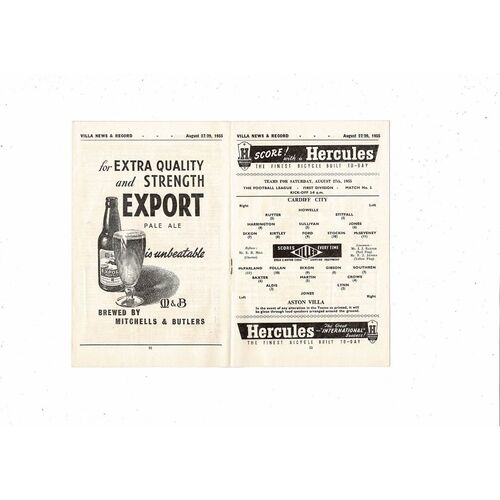 1955/56 Aston Villa v Cardiff City & Sunderland Double Football Programme