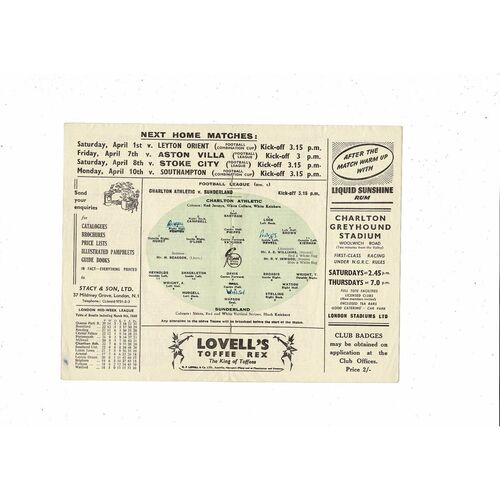 1949/50 Charlton Athletic v Sunderland Football Programme