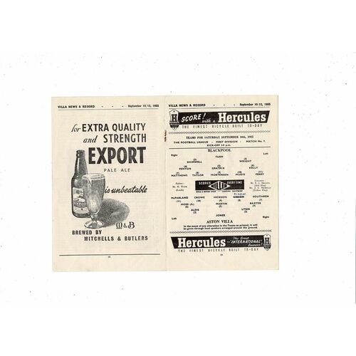 1955/56 Aston Villa v Blackpool + Liverpool Reserves double Football Programme