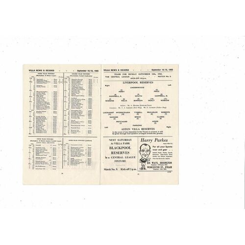 1955/56 Aston Villa v Blackpool + Liverpool Reserves double Football Programme