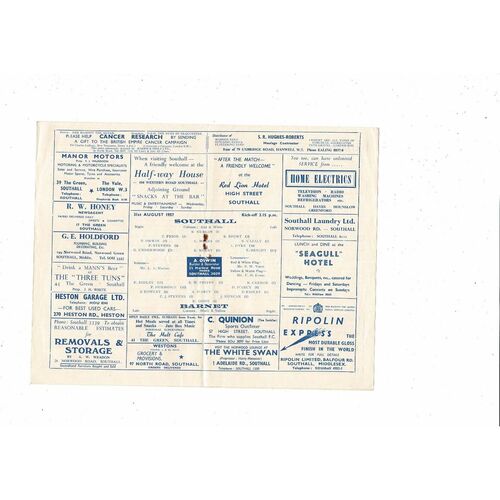 1957/58 Southall v Barnet Athenian League Football Programme