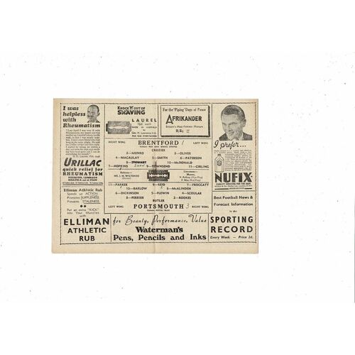 1946/47 Brentford v Portsmouth Football Programme