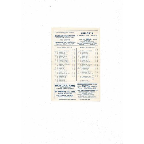 1957/58 Southall v Hayes Athenian League Football Programme