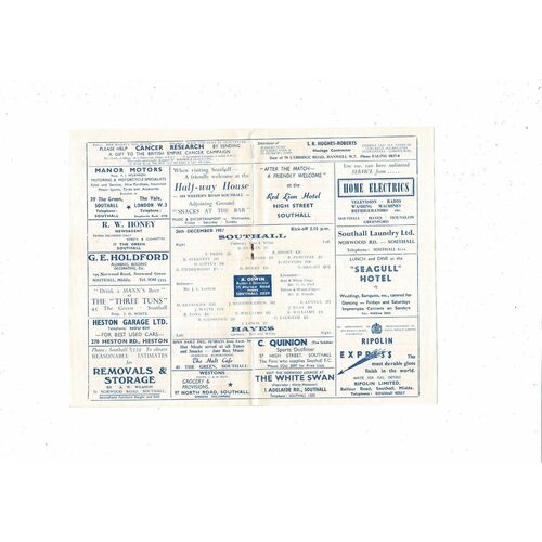 1957/58 Southall v Hayes Athenian League Football Programme