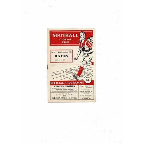 1954/55 Southall v Hayes Athenian League Football Programme