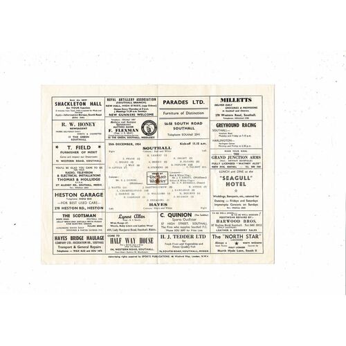 1954/55 Southall v Hayes Athenian League Football Programme