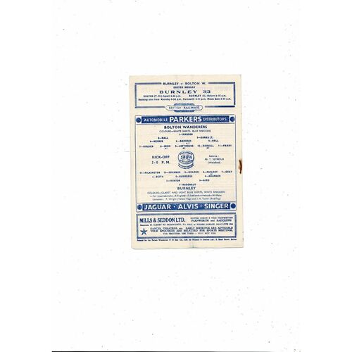 1953/54 Bolton Wanderers v Burnley Football Programme