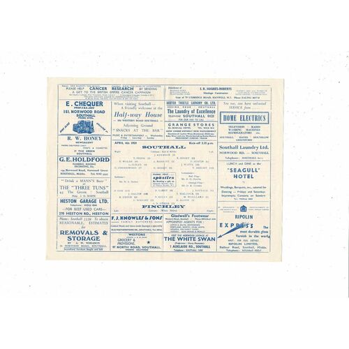 1958/59 Southall v Finchley Athenian League Football Programme