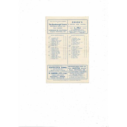 1958/59 Southall v Finchley Athenian League Football Programme