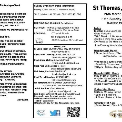 Pew Sheet | The Parish of St Thomas, Exeter