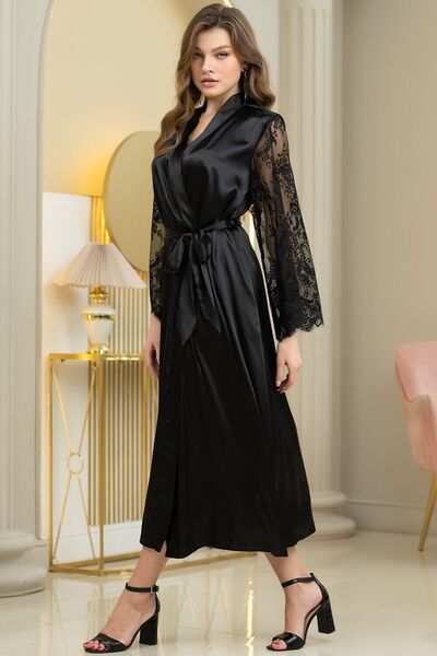Ester Black 7299 Satin Long Dressing Gown
