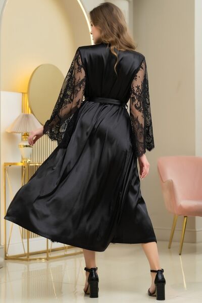 Ester Black 7299 Satin Long Dressing Gown