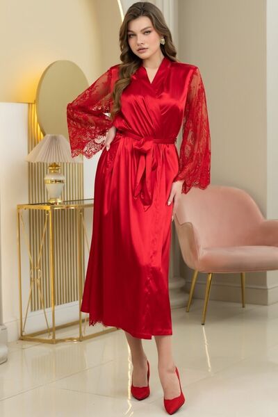 Ester Red 7299R Satin Long Dressing Gown