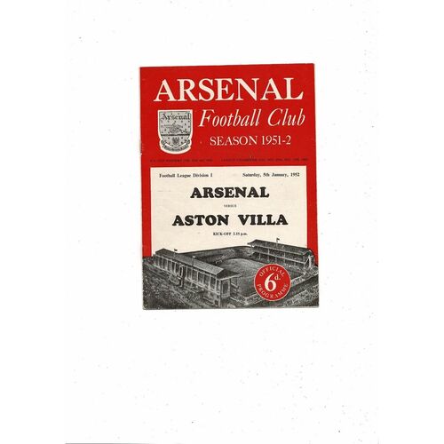 1951/52 Arsenal v Aston Villa Football Programme