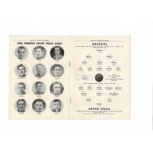 1951/52 Arsenal v Aston Villa Football Programme